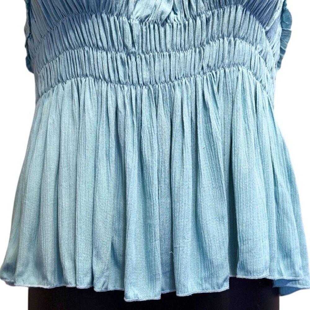 POL Blue Backless Halter Sleeveless Boho Top with Smocking Shirring Detail NEW - Picture 10 of 14